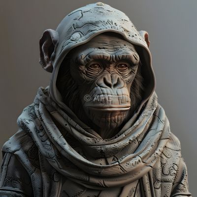 Stilisierte Büste eines Schimpansen in Kapuze